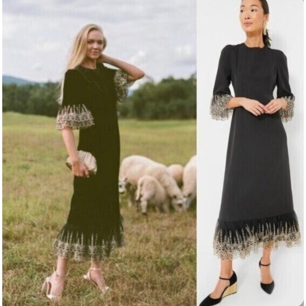 NEW Tuckernuck Pomander Place Gold Embroidered Hem Lillith Dress  Black Sz Large